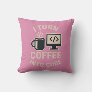 Funny I Turn Coffee Into Code Throw Pillow