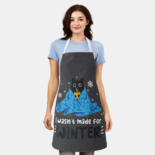 Funny I Wasn't Made For Winter Cute Cat Coffee Ani Apron (Worn)