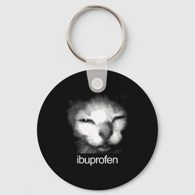 Funny Ibuprofen Cat Meme Retro Ugly Cat Face Mens  Keychain (Front)