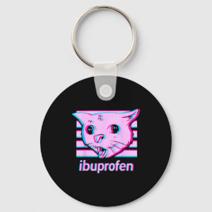 Funny ibuprofen cat meme with cringe feline face keychain