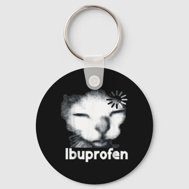 Funny Ibuprofen Cat Meme with Cringe Ugly Feline Keychain (Front)