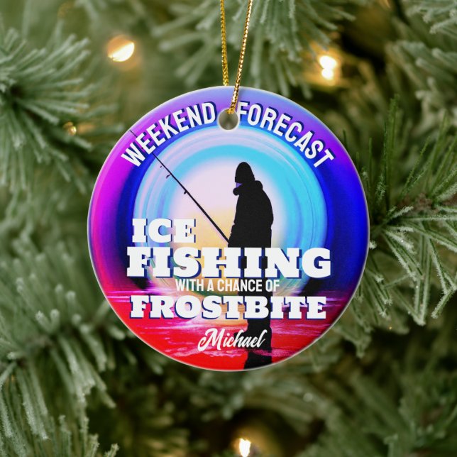 Funny Ice Fishing Frostbite Ceramic Ornament (Tree)