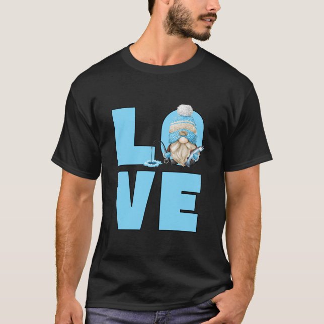 Funny Ice Fishing Gnome Dad For Women And Men Love T-Shirt (Front)