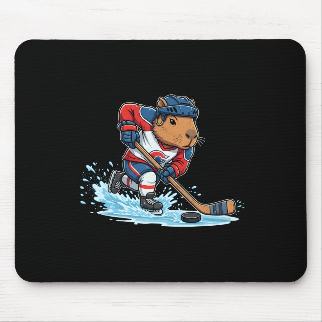 Funny Ice Hockey Capybyra  Mouse Pad (Front)