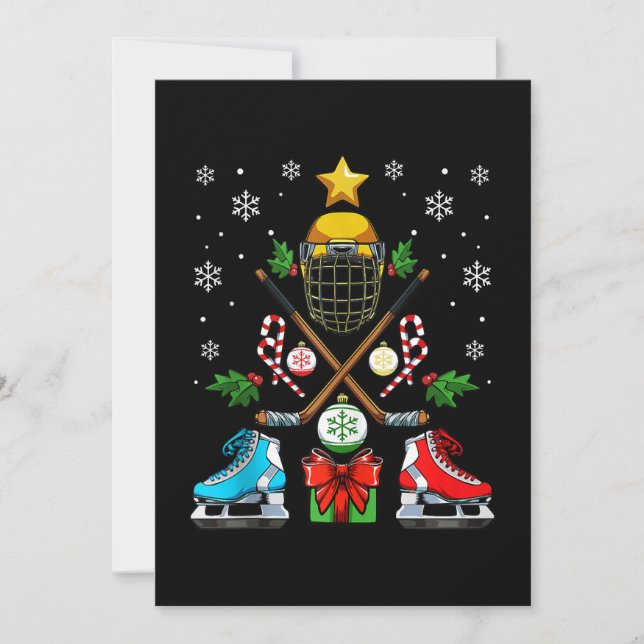 Funny Ice Hockey Christmas Ornament Tree Xmas Boys Holiday Card (Front)