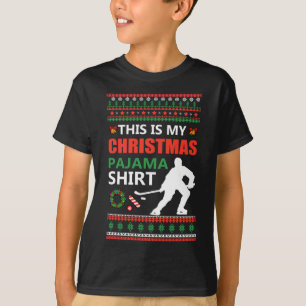 Funny Ice Hockey Christmas Pajama Ugly X Mas Sweat T-Shirt