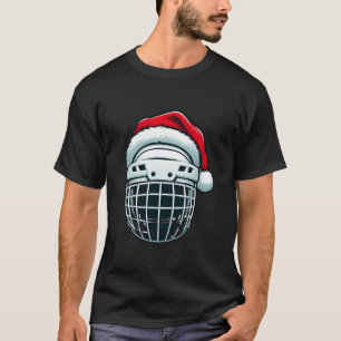 Funny Ice Hockey Helmet Santa Hat Christmas Holida T-Shirt
