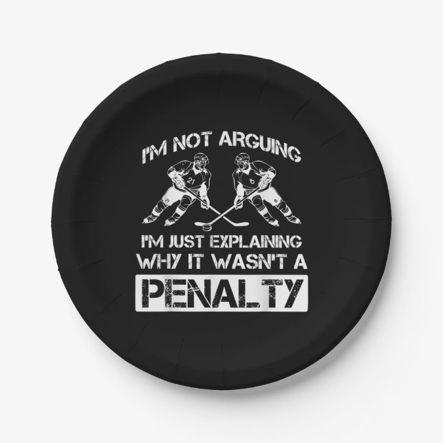 Funny Ice Hockey Player Discussing Bully Penalty Paper Plate (Front)