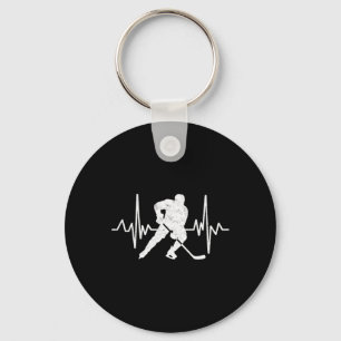 Funny Ice Hockey Player Goalie Heartbeat Hockey Fa Keychain