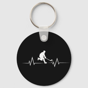 Funny Ice Hockey Player Heartbeat Hockey Gift Keychain