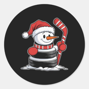 Funny Ice Hockey Snowman Santa Hat Christmas Gifts Classic Round Sticker