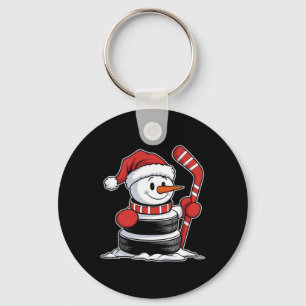 Funny Ice Hockey Snowman Santa Hat Christmas Gifts Keychain