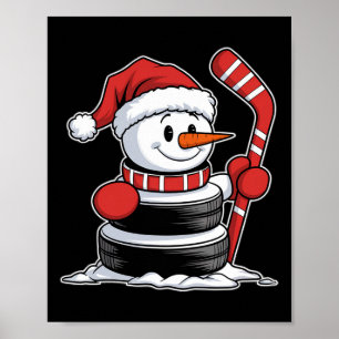 Funny Ice Hockey Snowman Santa Hat Christmas Gifts Poster