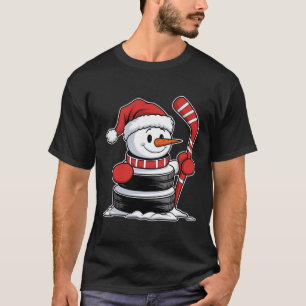Funny Ice Hockey Snowman Santa Hat Christmas Gifts T-Shirt