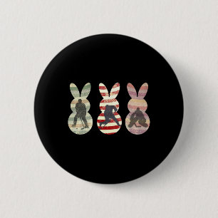 Funny Ice Hockey Sports Easter Bunny Rabbits Easte 2 Inch Round Button