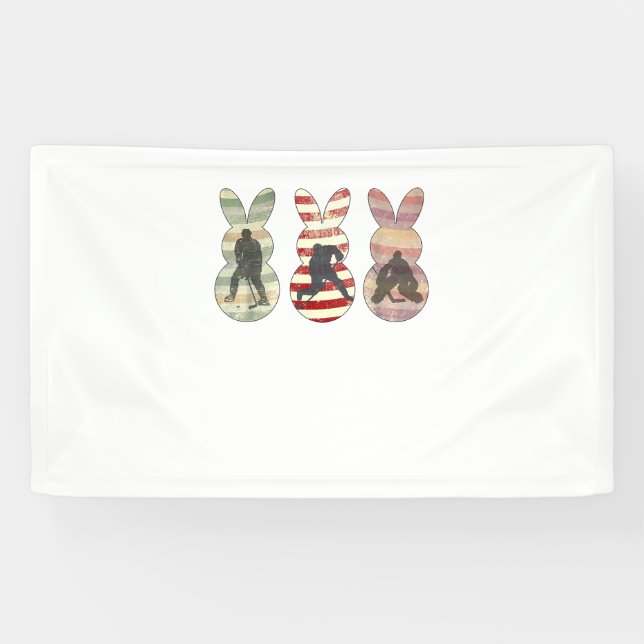 Funny Ice Hockey Sports Easter Bunny Rabbits Easte Banner (Horizontal)