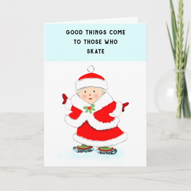 Funny Ice Skating Holiday Card (Front)