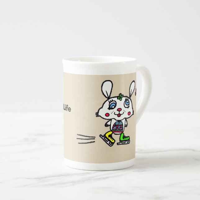 Funny Ice Skating Rabbit Bone China Mug (Front Right)