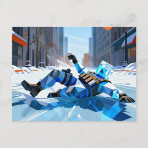 Funny icecube falling on ice unique and colorful  postcard