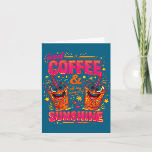 Funny iced coffee sunshine design cute pink orange card
