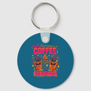 Funny iced coffee sunshine design cute pink orange keychain