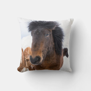 Funny Icelandic Horse Portrait Throw Pillow