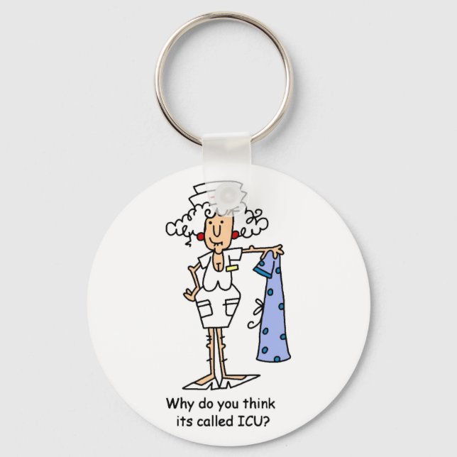 Funny ICU Nurse T-shirts and Gifts Keychain (Front)