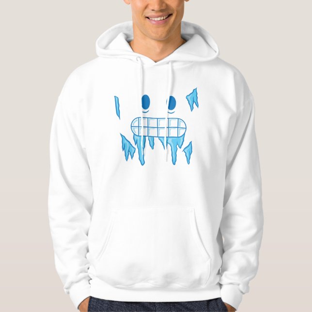 Funny Icy Cold Face Halloween Freezing Emoji Hoodie (Front)