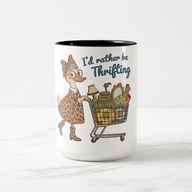 Funny I'd Rather Be Thrifting Two-Tone Coffee Mug (Center)