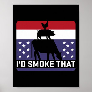 Funny I'd Smoke That Barbecue Retro Grilling Bbq Poster
