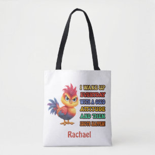 Funny "Idiots Happen" Angry Rooster Personalized Tote Bag