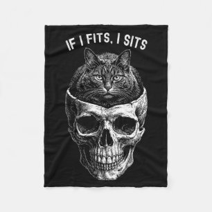 Funny if fits sit black cat skull minimalist meme fleece blanket