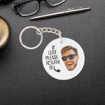 Funny If Lost Return To Men Face Photo Keychain<br><div class="desc">Funny personalized keychain for men with the quote "If lost please return to" and a picture. Upload a photo to make it your own. To use a cut-out, the background needs to be a transparent png file. To make the cut-out of the face you can download any free mobile app...</div>