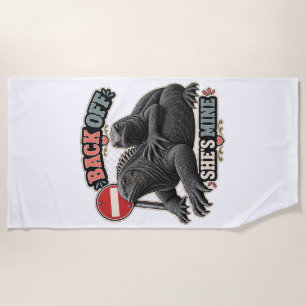 Funny Iguana Back Off She's Mine Beach Towel