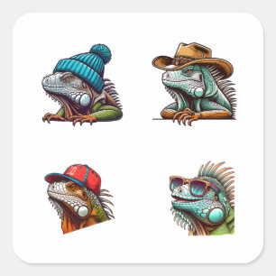 Funny Iguana Cartoon Art 4 Pack Stickers