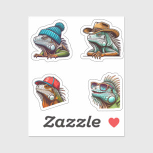 Funny Iguana Cartoon Art 4 Pack Stickers