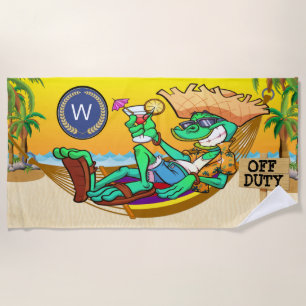Funny Iguana OFF DUTY Beach Towel