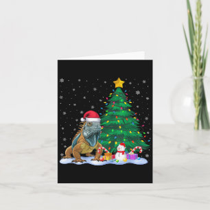 Funny Iguana Xmas Tree Lights Reindeer Hat Christm Card