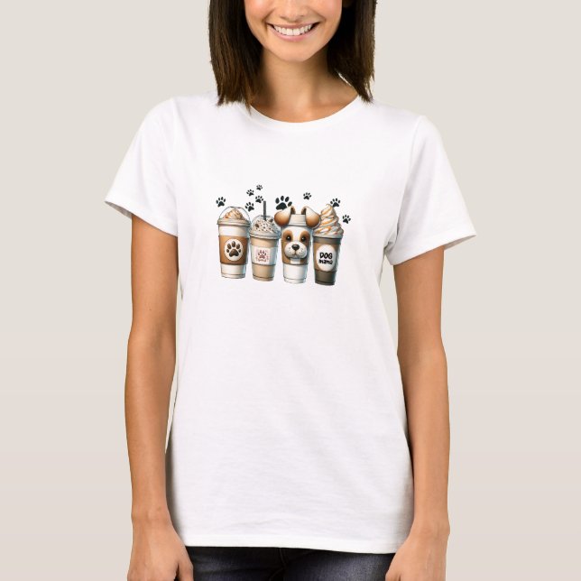 Funny illustration coffee cups dog paws dog mama T-Shirt (Front)
