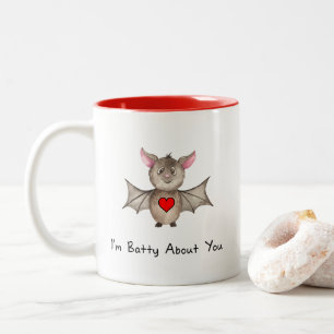 Funny I'm Batty About You Valentine Watercolor Bat Two-Tone Coffee Mug