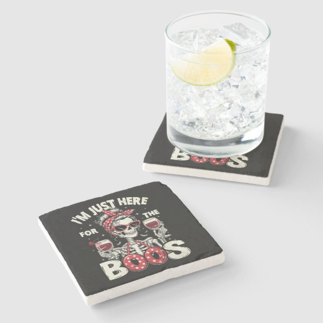  Funny I'm Just Here for The Boos Skeleton Stone Coaster (Side)