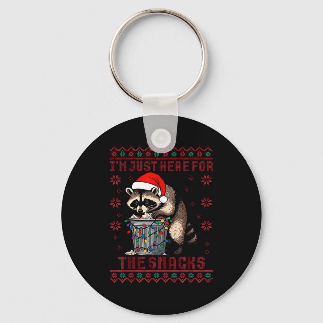 Funny I'm Just Here For The Snacks Santa Raccoon U Keychain (Front)