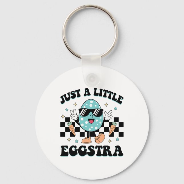 Funny I'm Just So Eggstra Happy Easter Motivationa Keychain (Front)