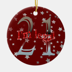 Funny I'm Legal 21st Birthday Stars Red Christmas Ceramic Ornament