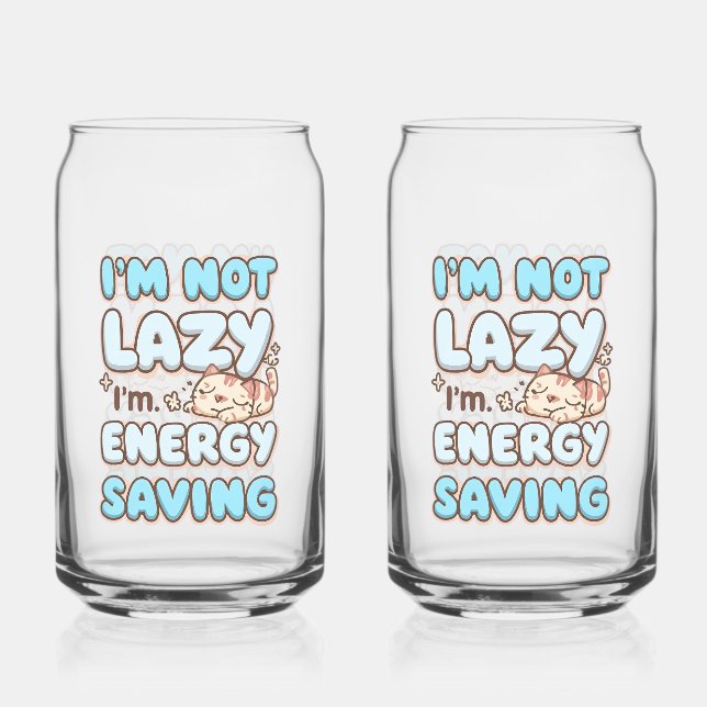 Funny "I'm Not Lazy" Blue Bubbly Font Can Glass (Front)