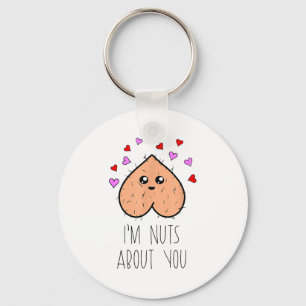 Funny Im Nuts About You Fun Heart Valentine Couple Keychain