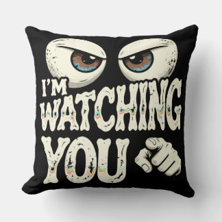 Funny "I'M WATCHING YOU" Retro Eyes & Pointing Fin Throw Pillow
