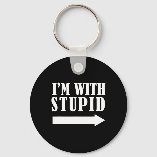 Funny I'm With Stupid Red Funny Christmas Gift  Keychain (Front)