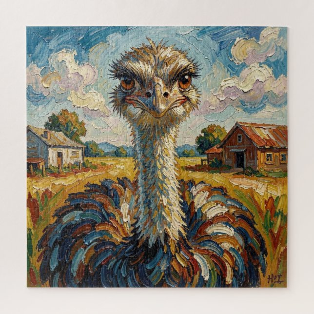 Funny Impasto Ostrich on a Ranch  Jigsaw Puzzle (Vertical)