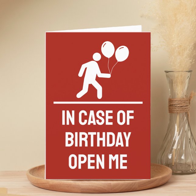 Funny In Case of Birthday Red Warning Safety Sign Thank You Card (funny emergency sign "in case of birthday open me" birthday card)